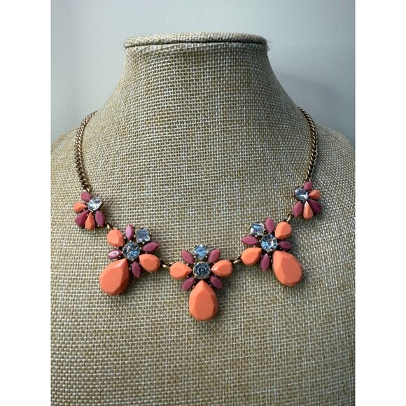 J.Crew Orange Floral Crystal Rhinestone Statement Necklace With Gold-Tone Chain - Picture 8 of 10